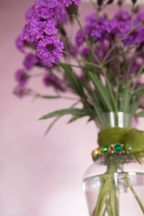 Obraz premium Purple garden flowers in glass vase