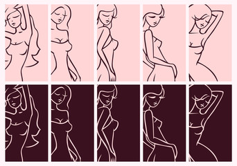 Sexy girls set of vertical pink and purple curves