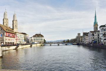 Fototapeta premium Zurich Limmat River and historic architecture