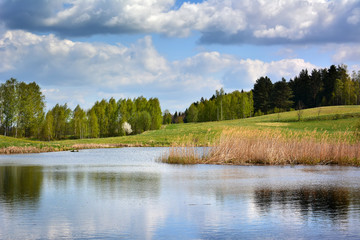 Beautiful spring landscape with lake