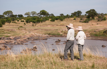 People on safari in Tanzania, Mara River
