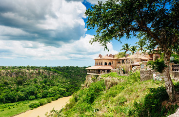 Fototapeta na wymiar Tropical river Chavon in Dominican Republic. Vocation and travel