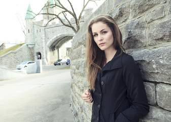 Young girl in city street