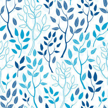 Vector Blue Forest Seamless Pattern Background