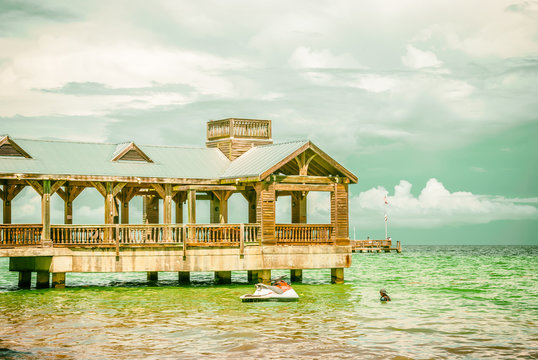 Atlantic beach with pier at Key West Florida in summer