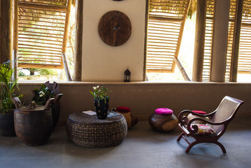 lounge area in lobby of Caribbean resort hotel