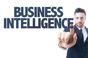 Business man pointing the text: Business Intelligence