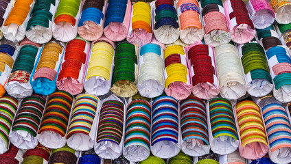 Beautiful Bangles on display in a south asian market.