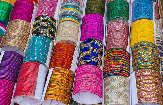 Beautiful Bangles on display in a south asian market.