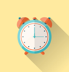 Flat icon of retro alarm-clock with long shadow