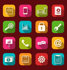Group simple flat icons of business and financial items, with lo