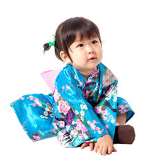 Beautiful japanese kimono cute girl isolated on white background
