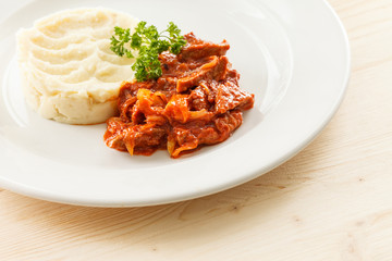 Beef stew with mashed potatoes