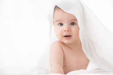 Cute baby boy on white background.