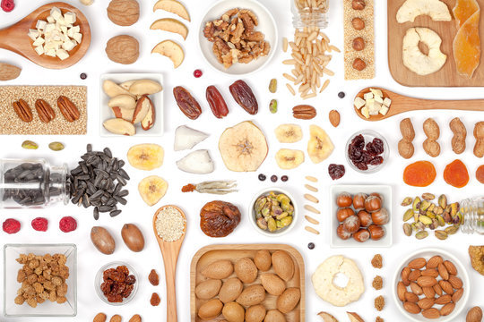 nuts and dried fruits on white background © 123object_stock