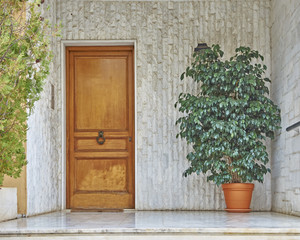 contemporary house wooden door, Athens Greece
