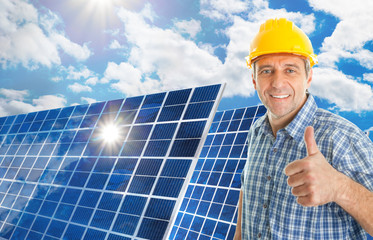 Mature Man With Solar Panel