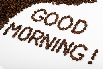 coffee beans and good morning text written with beans