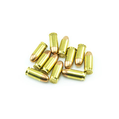 group of 11mm bullets isolated on a white background.