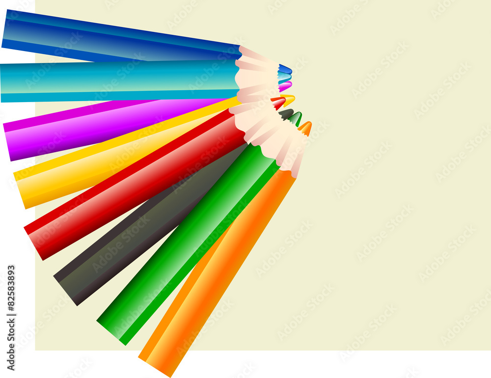Poster group of eight different color pencils composition with room for your text
