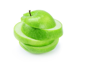 Sliced green apple isolated on a white background.