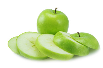 Sliced green apple isolated on a white background.