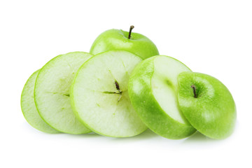 Sliced green apple isolated on a white background.