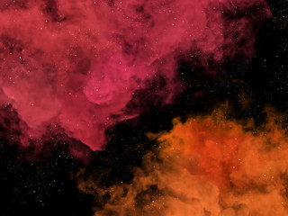 Pink and orange nebulas and stars in cosmos