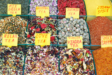 Spices and tea in the storefront