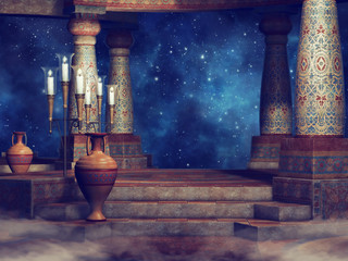 Kolorowe kolumny ze świecami i wazonami © Obsidian Fantasy