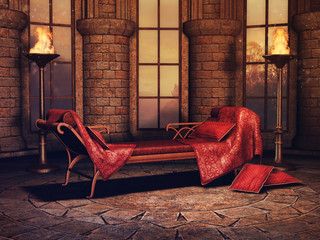 Sofa z poduszkami w baśniowym pałacu © Obsidian Fantasy