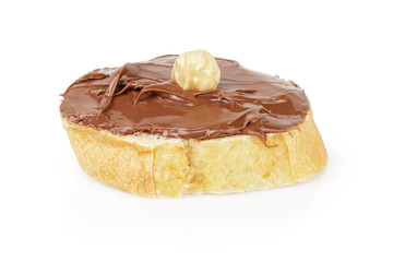 baguette slice with chocolate nut spread isolated