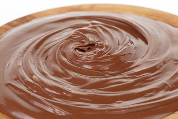 chocolate hazelnut cream in wood bowl