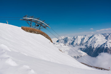 Ski lift on the top of the mountain. Solden in  Tirol, Austria