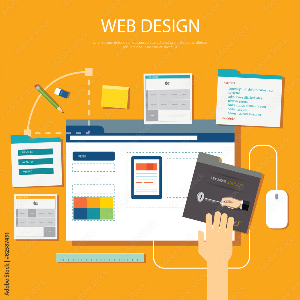 Wall mural website development project design concept
