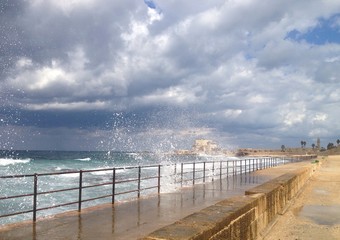 Mediterranean seashore at Caesarea Israel
