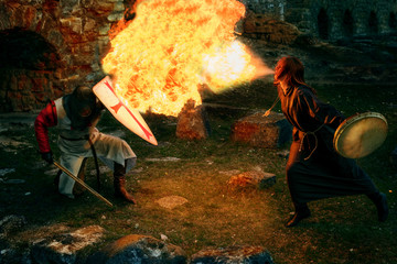 Ancient mystic knights battle with witch