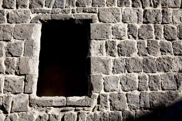 Window frame in a stone wall