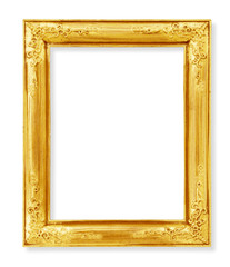 The antique gold frame on the white background