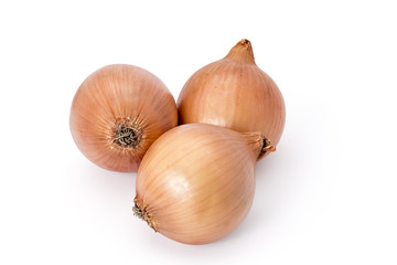 Onions bulbs isolated on white background
