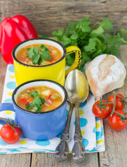 A thick soup made with vegetables and rice. Minestrone. Italian
