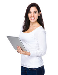 Fototapeta premium Caucasian woman use of tablet