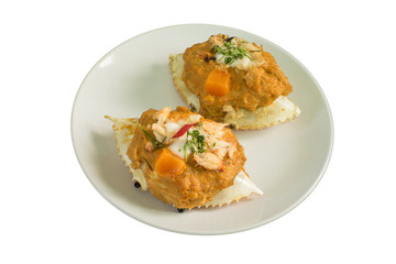 streamed crab curry in the carapace