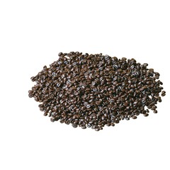 Pile of roasted coffee beans isolated on white background 