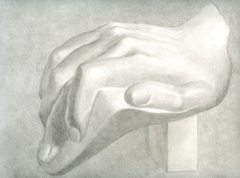Tender woman's hand (pencil sketch, concept of love and care)