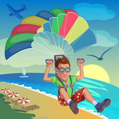 Obraz na płótnie Canvas Skydiver flying on the sea and the beach