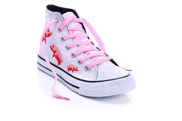 Youth sneakers with printed pigs on a white background - obrazy, fototapety, plakaty