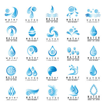 Water And Drop Icons Set - Isolated On Gray Background
