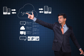 Business man showing concept of cloud computing.