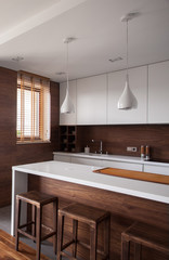 Fototapeta na wymiar White and brown luxury kitchen